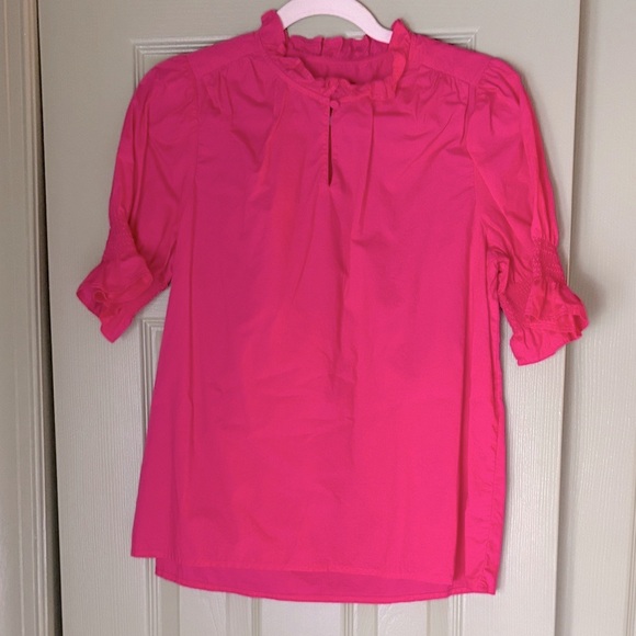 J. Crew Fuchsia Poplin Blouse with Ruffle Detail - Picture 1 of 4